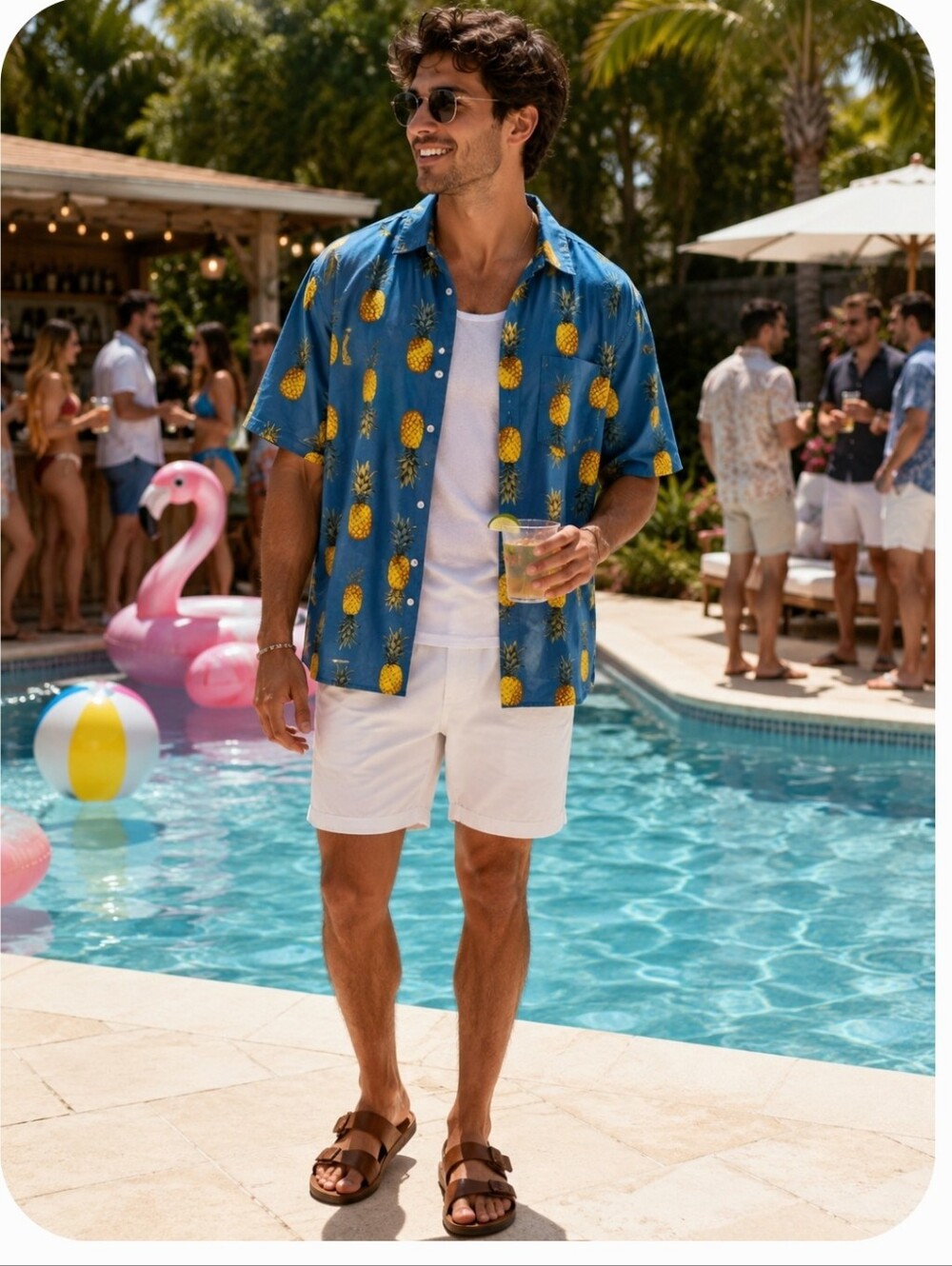 Old Navy Pineapple Print Hawaiian Camp Shirt XXL Tropical Pool Party Button Up